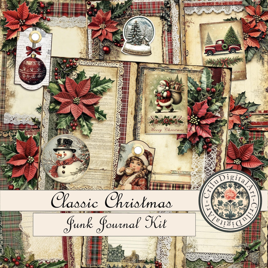 Christmas Junk Journal Kit Printable Ephemera, Vintage Holiday ...