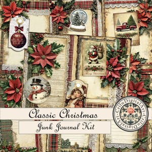Kit de journal de Noël indésirable imprimable, éphémères imprimables, signets de vacances vintage, pages de scrapbooking, encarts d'hiver et bordures de journal