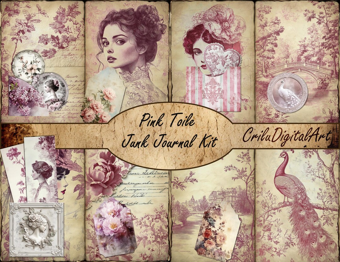 Vintage Toile De Jouy Junk Journal Kit,french Toile Journal Insert ...