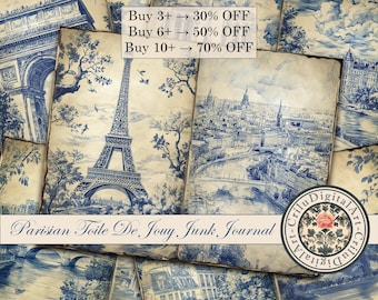 Vintage Toile De Jouy Junk Journal Printable,Parisian Art Journal Insert,Paris Digital Downloads,Toile Scrapbook Papers