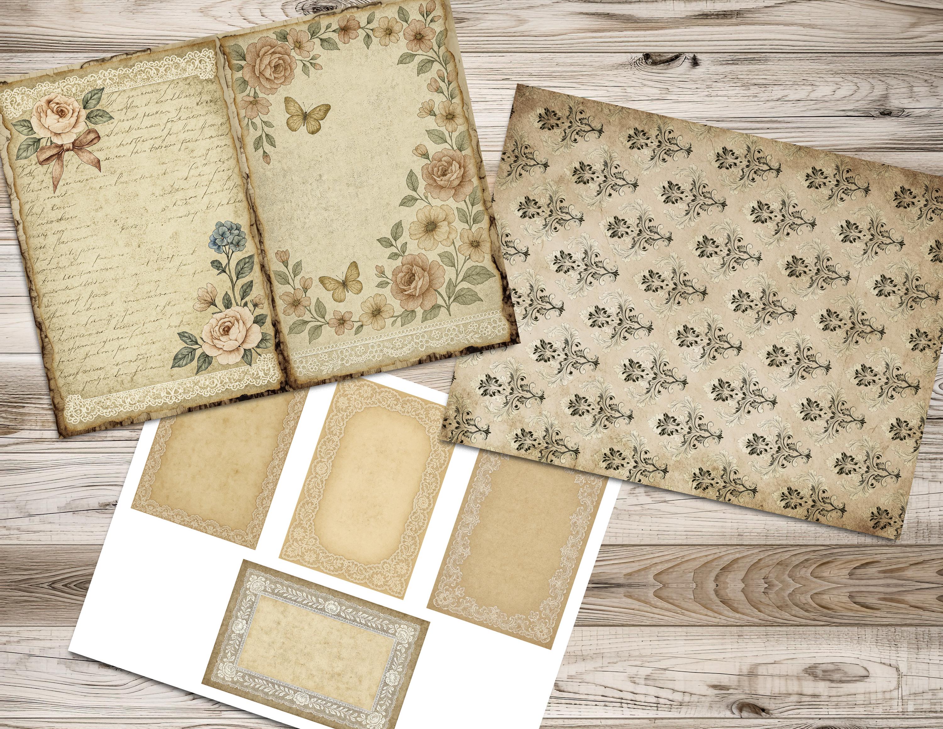 Romantic Junk Journal Kit, Shabby Chic Digital Paper, Vintage Floral ...