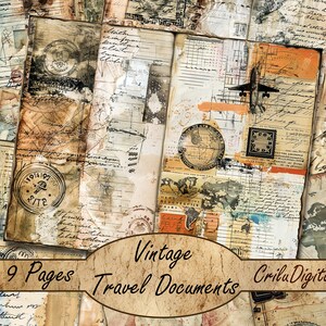 Vintage Reise Junk Journal Seiten, Reisende Notebook Journal Einsatz, Antike digitale Kits, Beige Scrapbook Papier Kit Collage Sheet