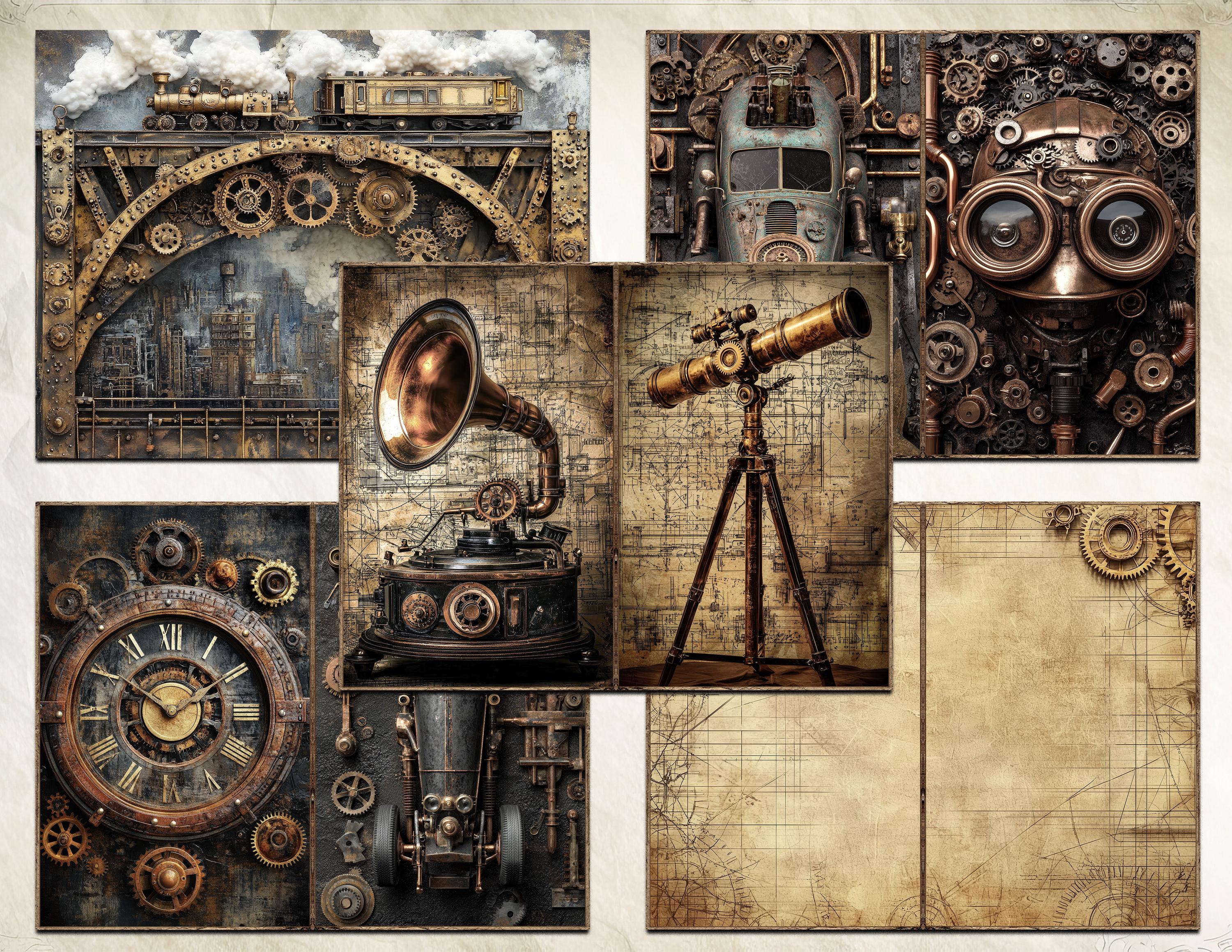 Steampunk Junk Journal Kit Digital Industrial Scrapbook Background ...