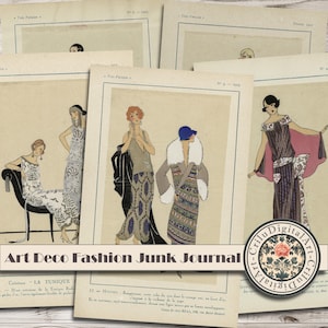 Pagine di diario di moda Art Deco stampabili, carta digitale in stile retrò parigino, foglio di collage di ritagli di donne eleganti degli anni '20