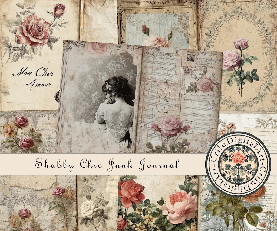 Shabby Chic Vintage Junk Journal Kit Printable With Rose Ephemera Lace ...