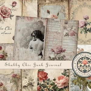 Shabby Chic Vintage Junk Journal Kit Printable With Rose Ephemera Lace Backgrounds Floral Pages Romantic Stationery Collage Paper
