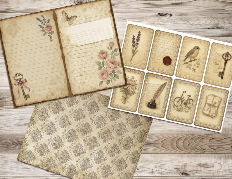 Romantic Junk Journal Kit, Shabby Chic Digital Paper, Vintage Floral ...