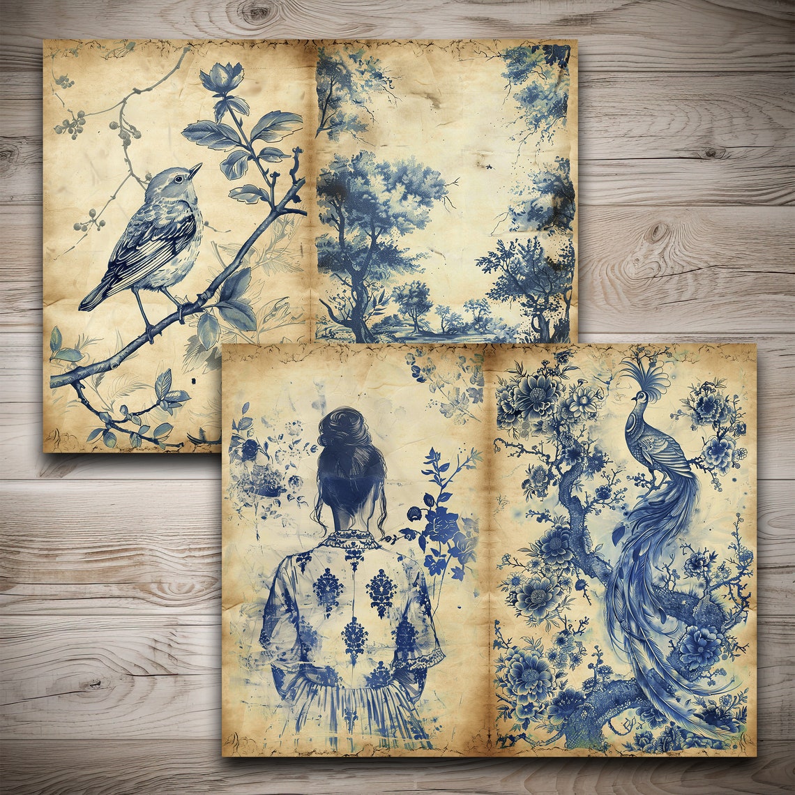 Vintage Toile De Jouy Junk Journal Folio,french Toile Journal Insert ...