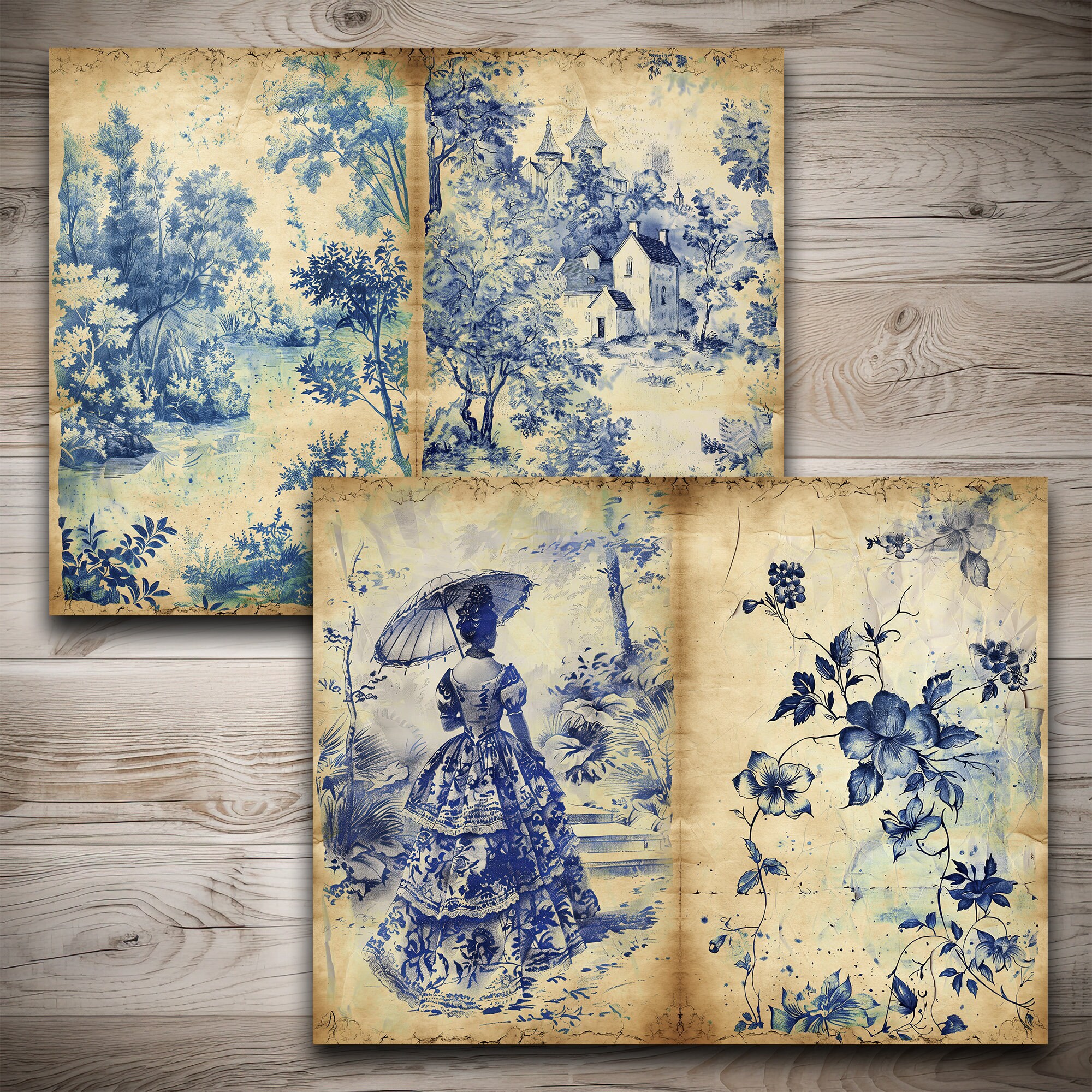 Vintage Toile De Jouy Junk Journal Folio,french Toile Journal Insert ...