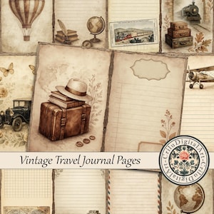 Travel Journal Printable Pages for Travelers Notebook & Travel Scrapbook, Vintage Junk Journal Pages, Lined Journal Kit and Journal Inserts