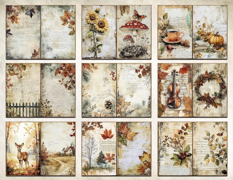 Vintage Autumn Junk Journal Kit With 50 Illustrated Cottagecore Pages ...