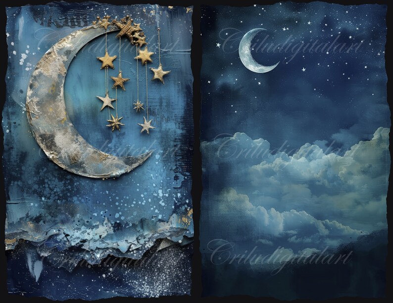Celestial Moon Junk Journal Pages: Mystical Night Sky Ephemera (digital ...