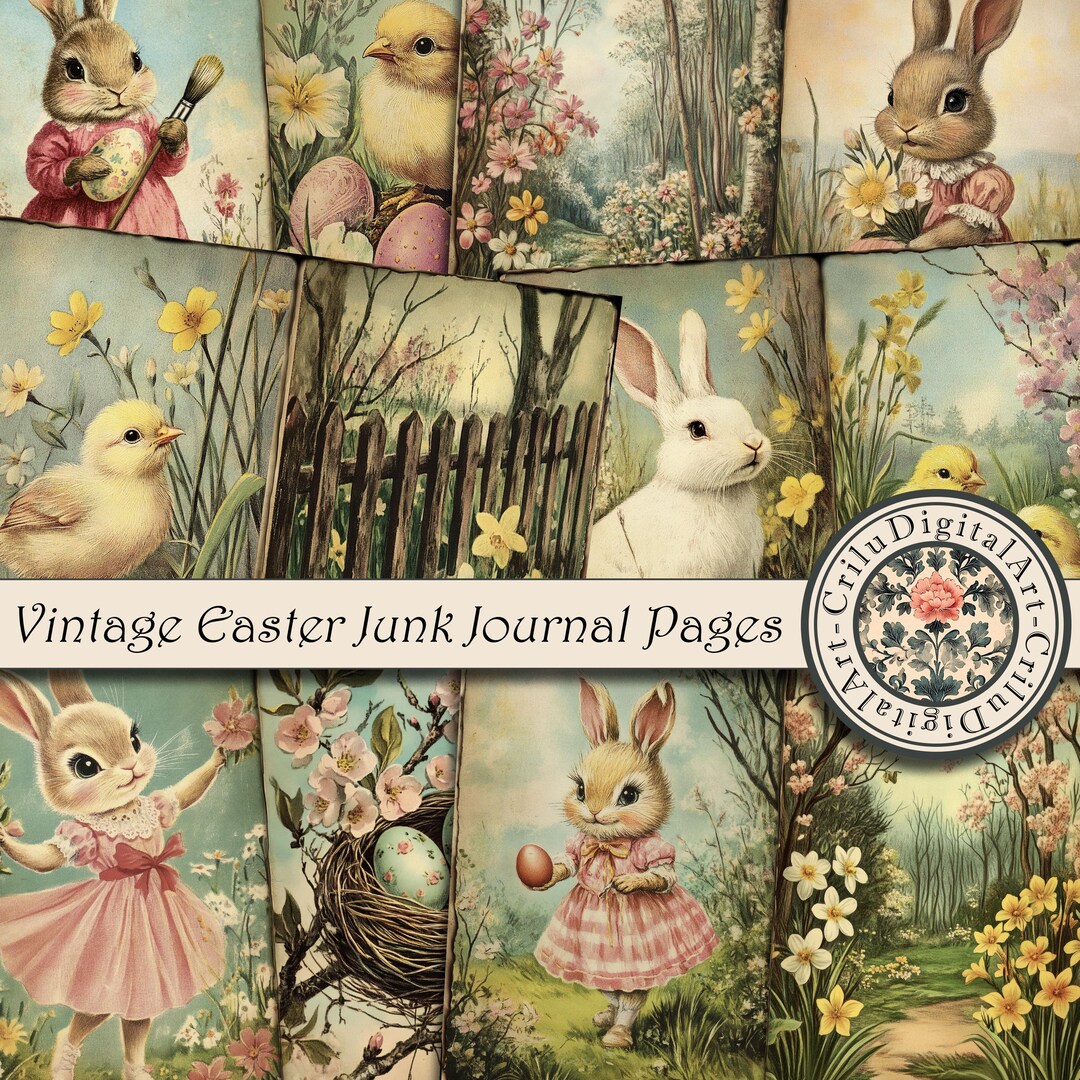 Vintage Easter Junk Journal Pages, Bunnies Scrapbook (digital) - Etsy