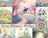 Spring Cottagecore Journal Pages | Watercolor Floral Landscapes | Printable Junk Journal