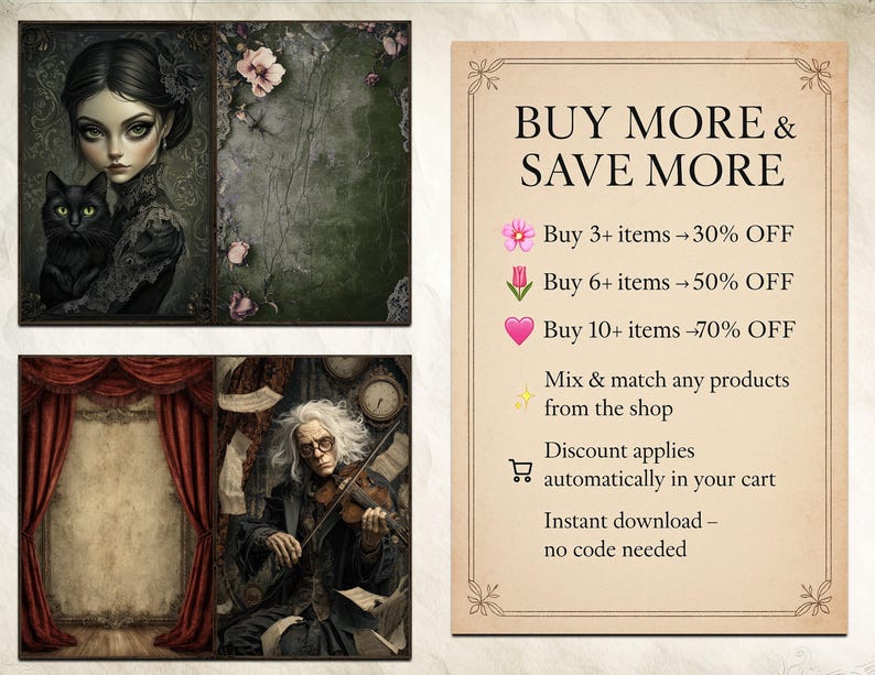 Gothic Junk Journal Kit Printable Ephemera Set • Victorian Dark ...