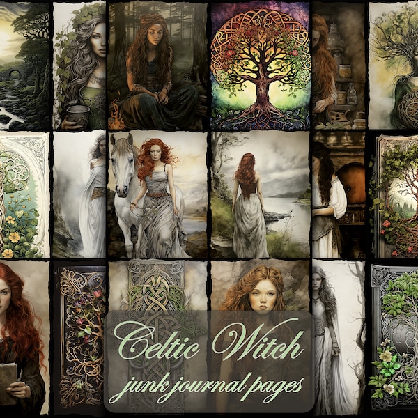 Celtic white witch junk journal pages,celtic symbol digital pages for white magic album,instant download