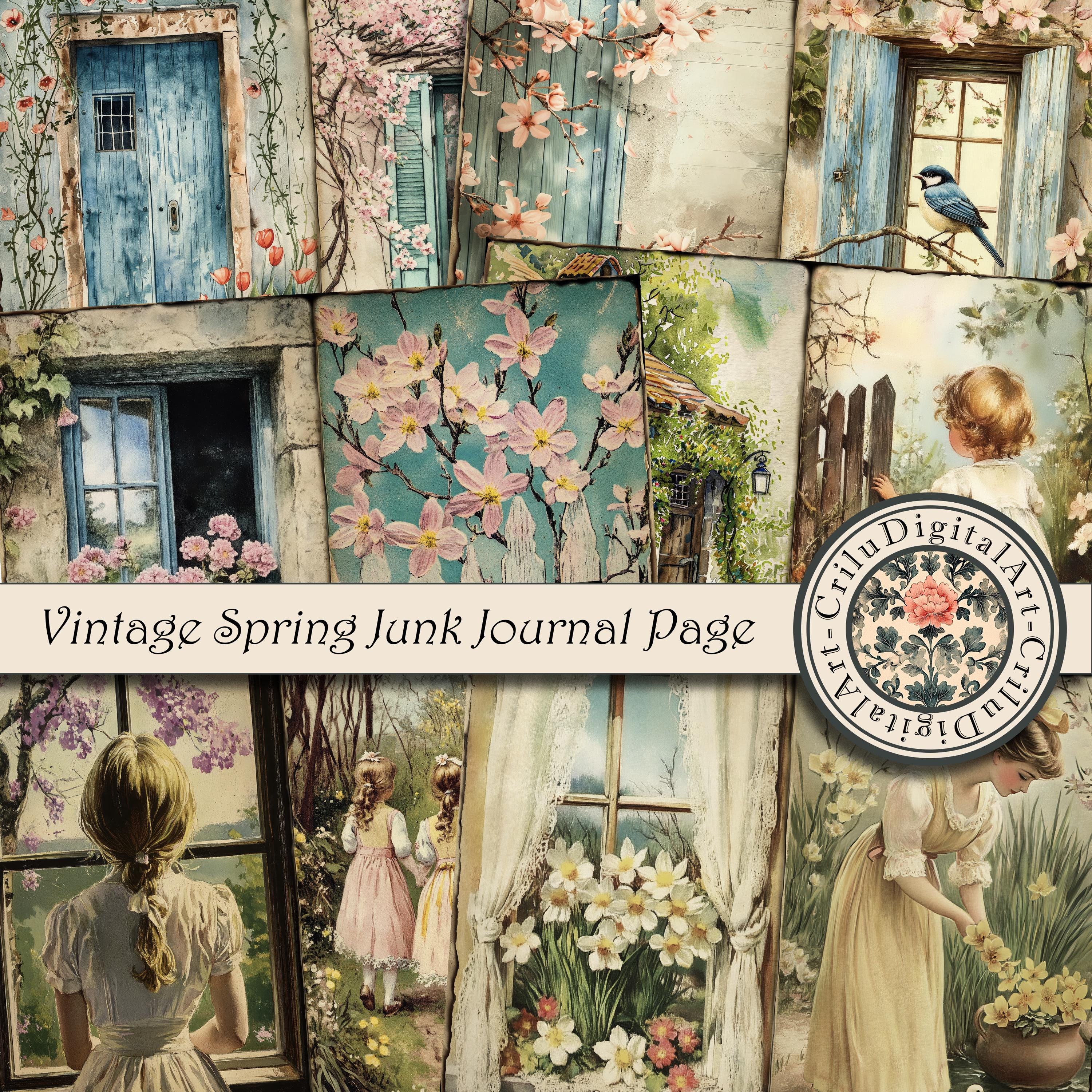 Vintage Spring Junk Journal Page, Digital Garden Journal Insert, Retro ...
