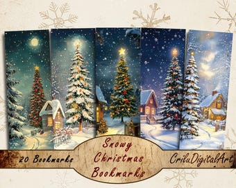 Snowy Christmas Bookmark Png, Printable Unique Bookmarks Set, Holiday Scrapbook Album Kit, Festive Collage Sheet Instant Download