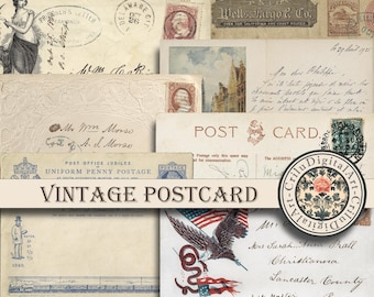 Veel vintage ansichtkaarten, ephemera junkjournal (digitale download)