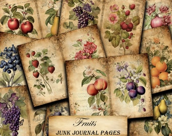 Vintage papers garden journal,rustic pages devotional journal fruits printable,junk journal papers