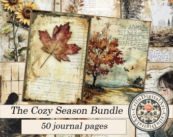 Vintage Autumn Junk Journal Kit With 50 Illustrated Cottagecore Pages, Fall Ephemera Printable Bundle For Scrapbooking And Collage