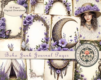 ボヘミアンパープルパターンのジャンクジャーナルキット、ジャンク