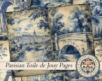 Vintage Toile De Jouy Junk Journal Printable,Parisian Art Journal Insert,Paris Digital Downloads,Toile Scrapbook Papers