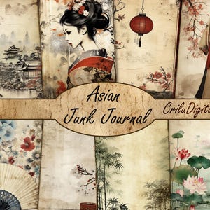 Vintage Japanese Junk Journal Printable, Asian Digital Scrapbook Pages, Traditional Geisha Collage Sheet Instant Download