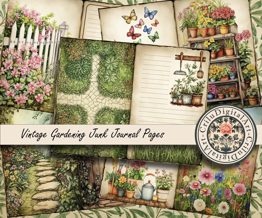 Vintage Gardening Junk Journal Pages, Garden Planner Digital Paper, Botanical Notebook ...