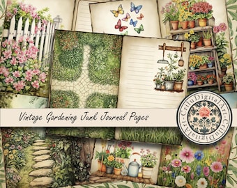 Vintage Gardening Junk Journal Pages, Garden Planner Digital Paper, Botanical Notebook Printables, Spring Wildflower Scrapbook Collage Sheet