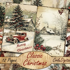 Classic Christmas Junk Journal Kit,Digital Paper Scrapbook,Holiday Collage Sheet,Yule Ephemera Printable