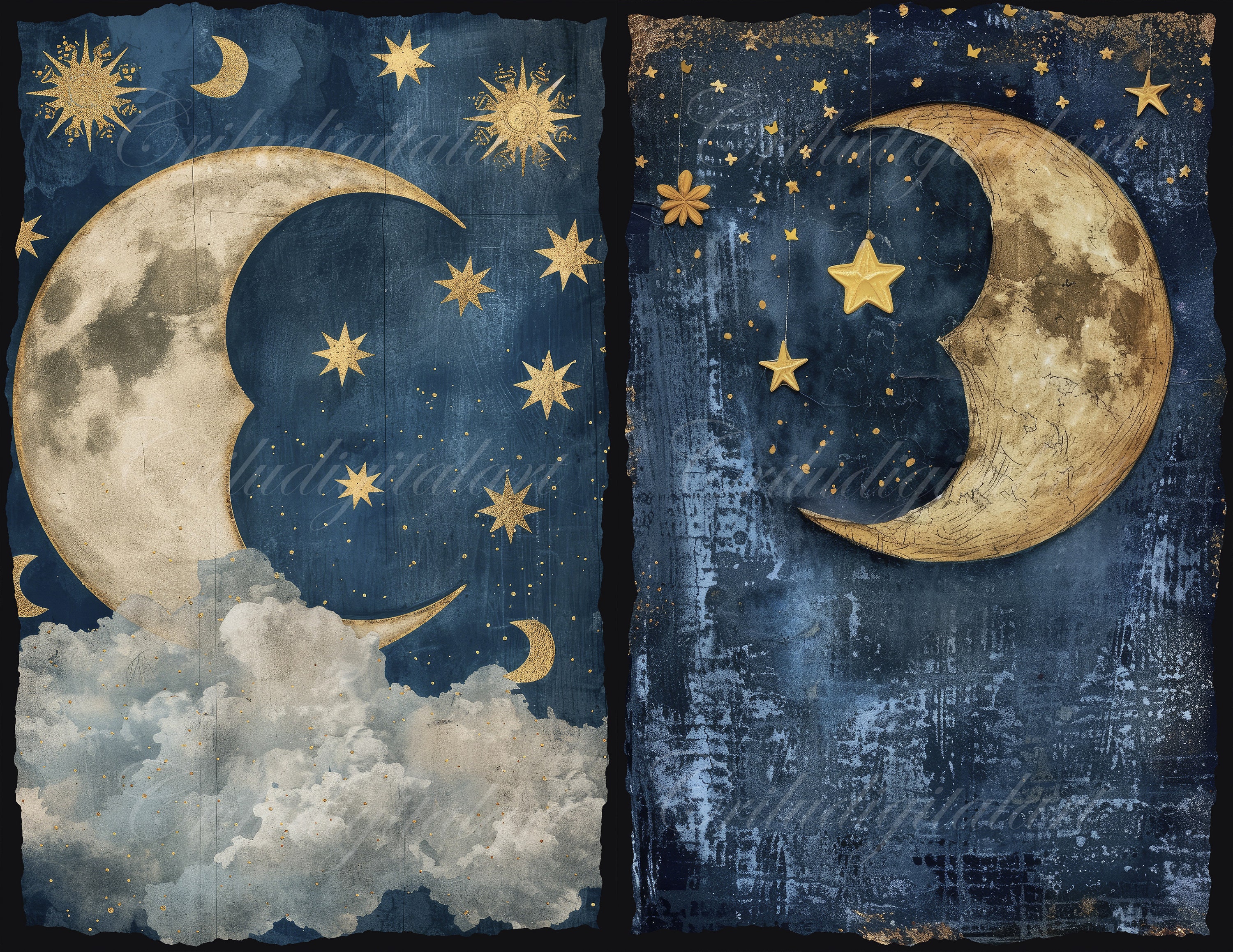 Celestial Moon Junk Journal Pages: Mystical Night Sky Ephemera (digital ...