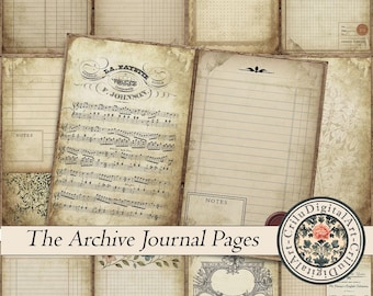 Vintage Junk Journal Pages Printable, Grunge Aged Paper Pack, Ledger and Ephemera Sheets, Antique Scrapbook Writing Kit Download