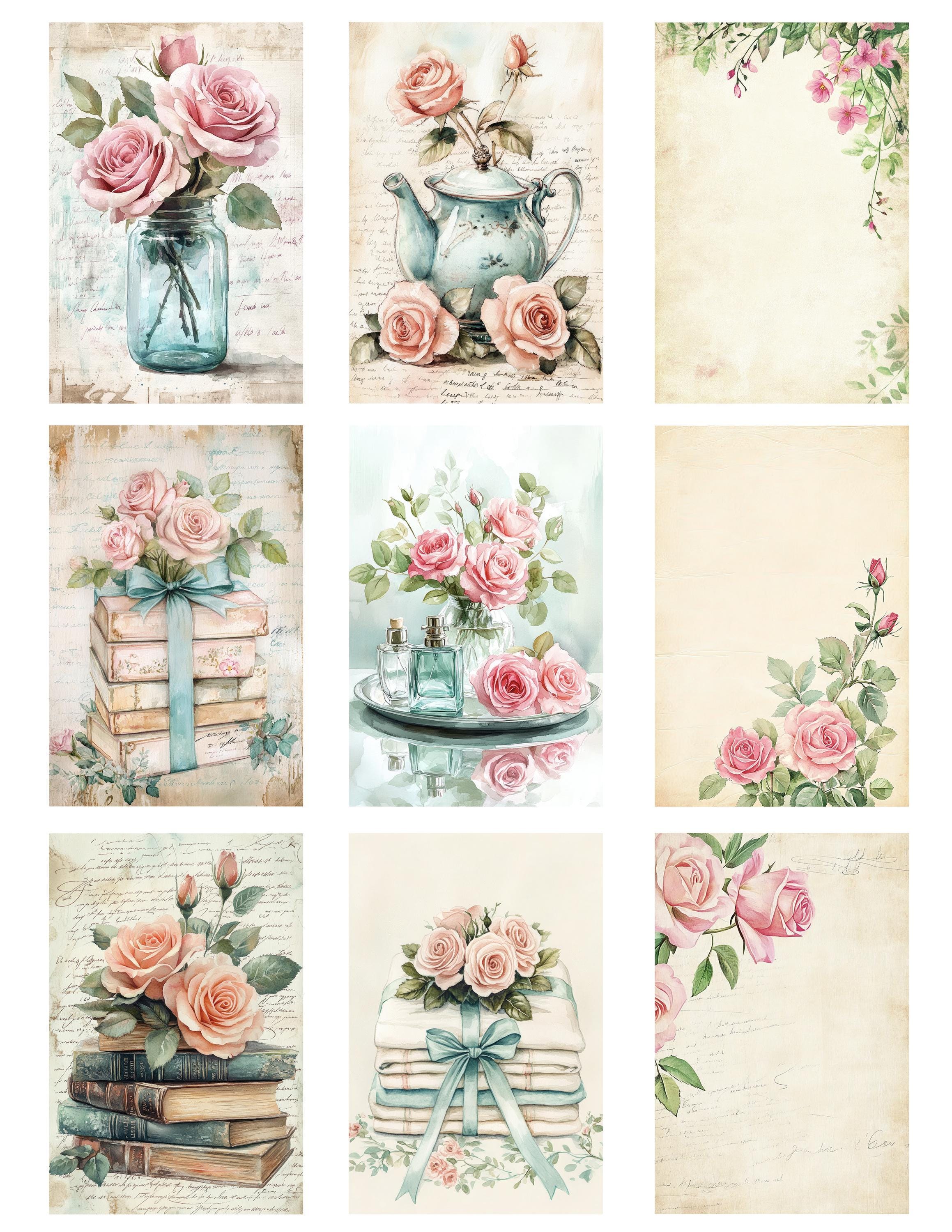 Shabby Chic Rose Junk Journal Pages | Romantic Vintage Floral ...