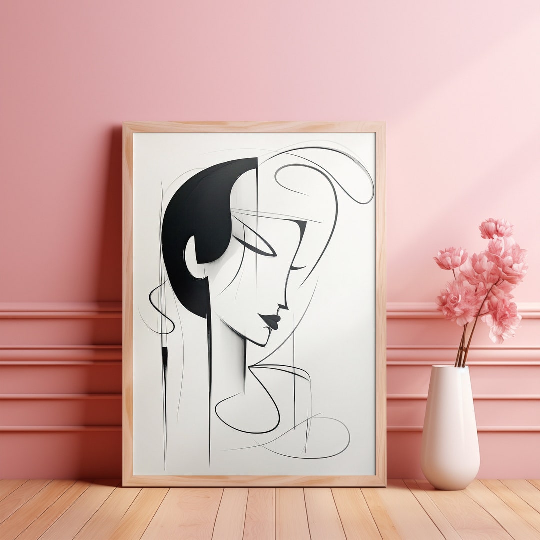 Minimalist Female Line Art Print: Abstract Woman Portrait (digital ...