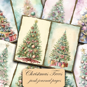 Kit de journal indésirable de Noël, pages de journal indésirable d’arbre de Noël, papier imprimable de journal indésirable vintage, feuille de collage numérique
