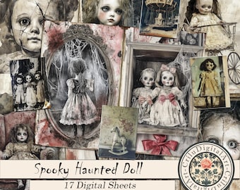 Haunted Doll Junk Journal Kit, Vintage Gothic Halloween Ephemera, Creepy Nursery Pages, Spooky Printable Paper, Distressed Antique Aesthetic