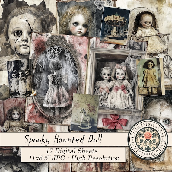 Haunted Doll Junk Journal Kit, Vintage Gothic Halloween Ephemera, Creepy Nursery Pages, Spooky Printable Paper, Distressed Antique Aesthetic
