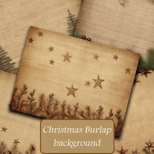 Fond de Noël en lin, papier de toile de jute beige classique, toile de fond de Noël élégante, ensemble de folios rustiques en juta, kit de journal couleur chaude pour les vacances de Noël