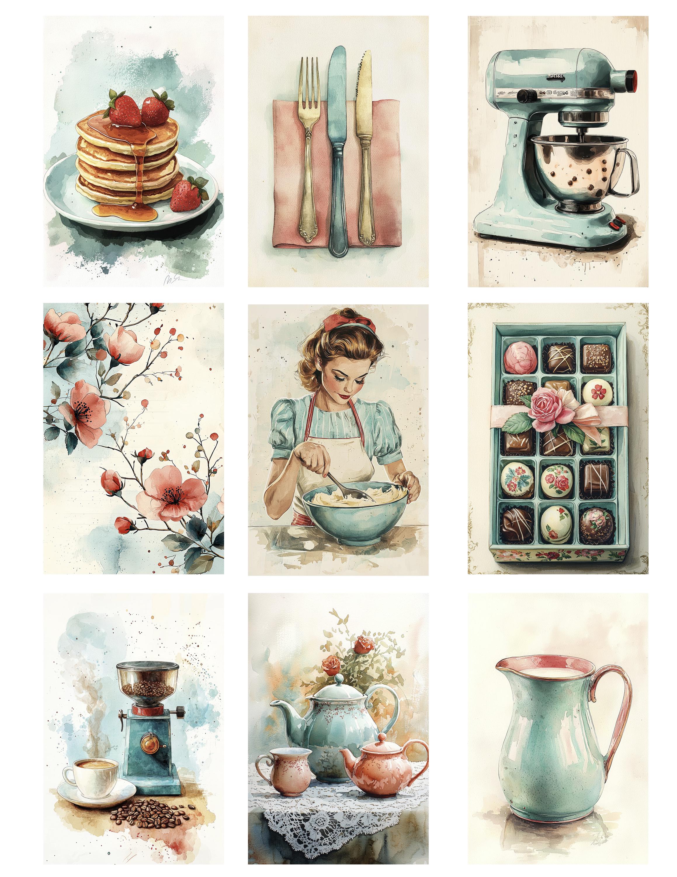 kitchen wall art set retro pie vintage printable... Retro Kitchen Recipe Journal Printable Pages, Vintage Cooking Digital ...