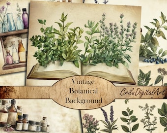 Vintage Heilpflanzen Junk Journal Hintergrund, Botanische Journal Einlage, Apotheker Decoupage Papiere, Garten Scrapbook Album Kit