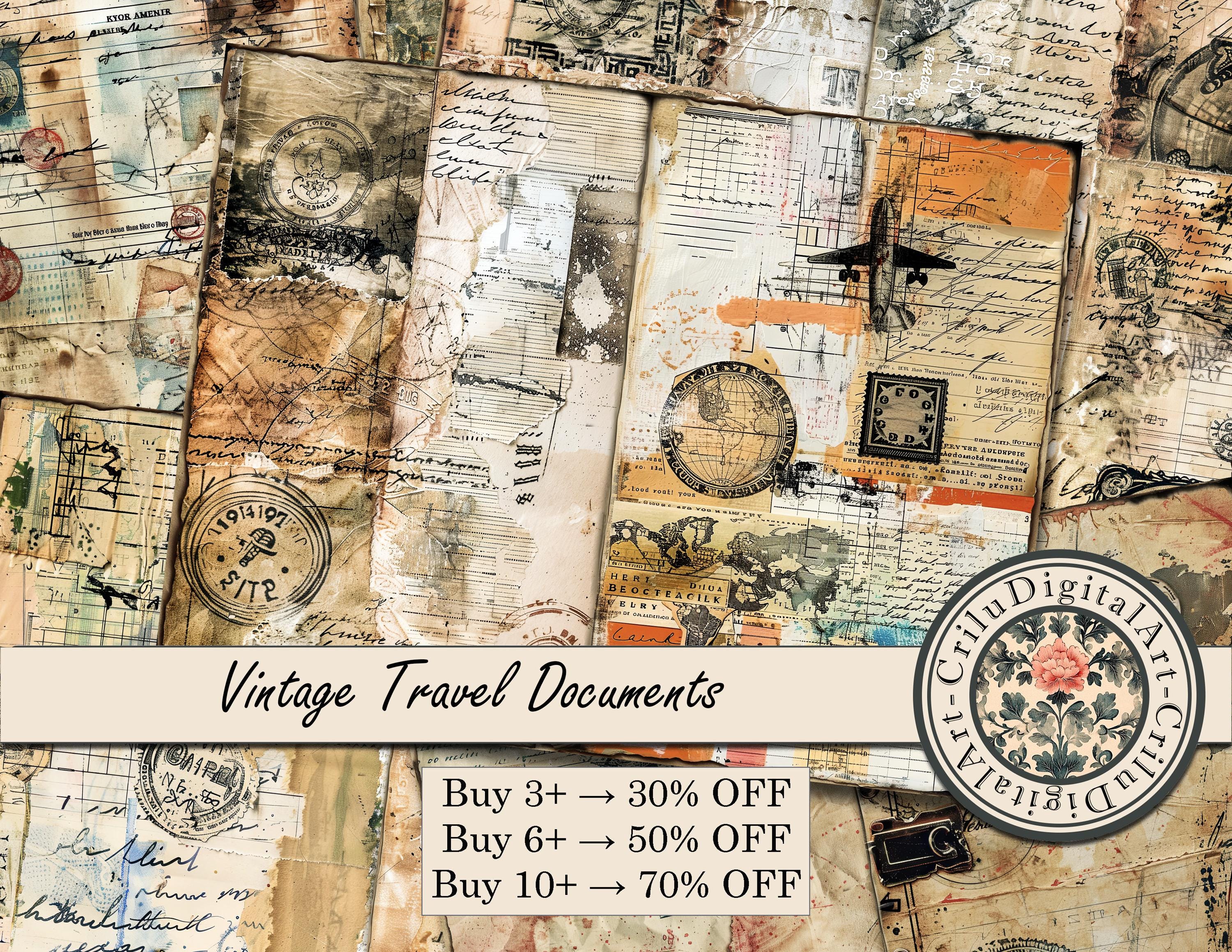 Vintage Travel Junk Journal Pages,Travelers Notebook Journal Insert,Antique Digital Kits,Beige Scrapbook Papers Kit Collage Sheet