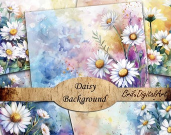 Watercolor Daisy Junk Journal Kit, Floral Collage Paper (Digital Download)