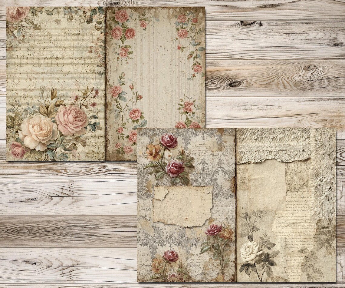 Shabby Chic Vintage Junk Journal Kit Printable With Rose Ephemera Lace ...
