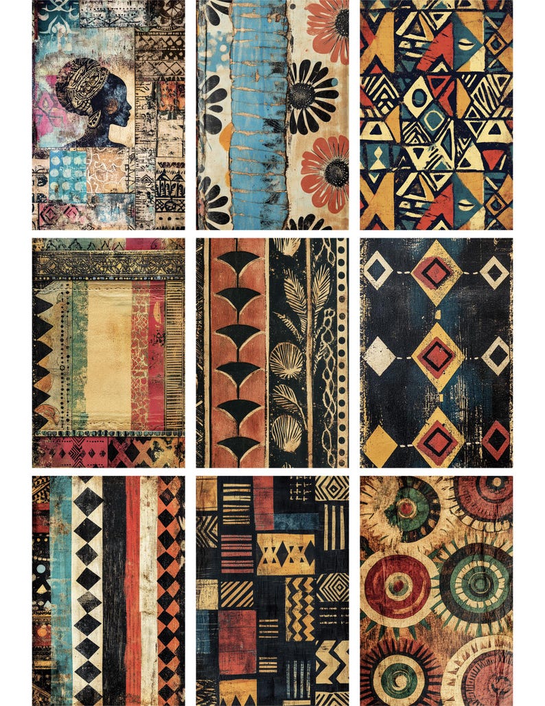 African Pattern Junk Journal Pages, Vintage Tribal Texture Paper ...