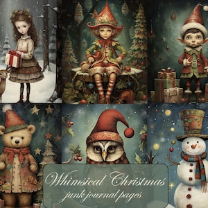 Kit Whimsical Christmas Junk Journal Papel digital para impressão de Natal - diário de inverno download digital de natal