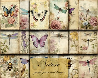 Vintage Entomology Junk Journal Kit: Bee & Dragonfly Pages (Digital Download)