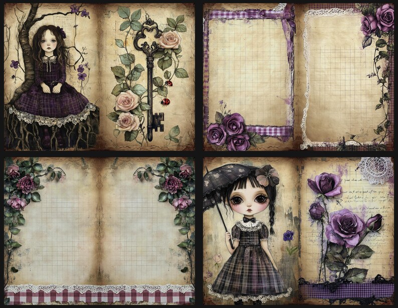 Gothic Spring Junk Journal Pages | Vintage Floral Printable Kit | Dark ...