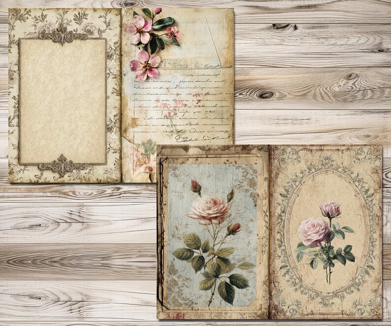 Shabby Chic Vintage Junk Journal Kit Printable With Rose Ephemera Lace ...