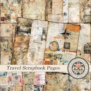 Pages de carnet de voyage vintage et éphémères de carnet de scrapbooking pour le scrapbooking d'aventure avec des journaux indésirables et des intercalaires pour carnet de voyage